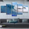 Dolphins Leaping And Beautiful Sea Waves - Space 5 Panel Canvas Art Wall Decor