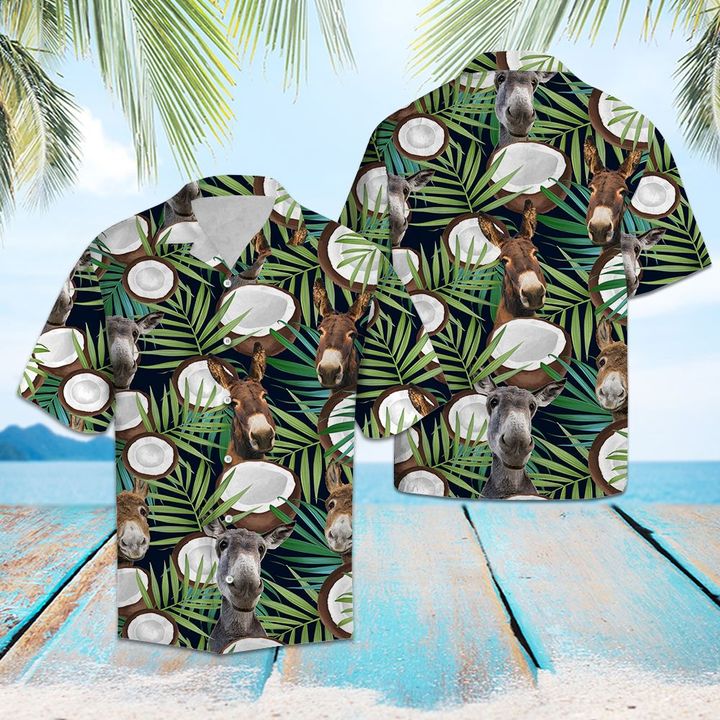Donkeys Coconut Tropical Hawaiian Shirt Summer Button Up Donkeys Coconut Tropical Hawaiian Shirt Summer Button Up
