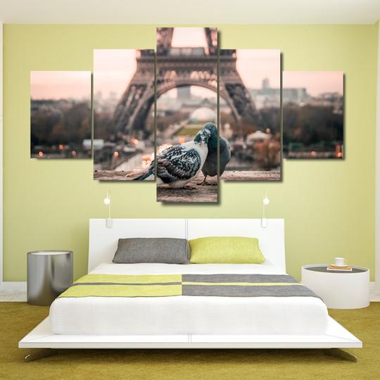 Doves In Love Eiffel Tower Paris France - Animal 5 Panel Canvas Art Wall Decor Doves In Love Eiffel Tower Paris France - Animal 5 Panel Canvas Art Wall Decor