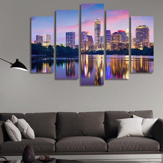 Downtown Skyline Of Austin - Nature 5 Panel Canvas Art Wall Decor Downtown Skyline Of Austin - Nature 5 Panel Canvas Art Wall Decor