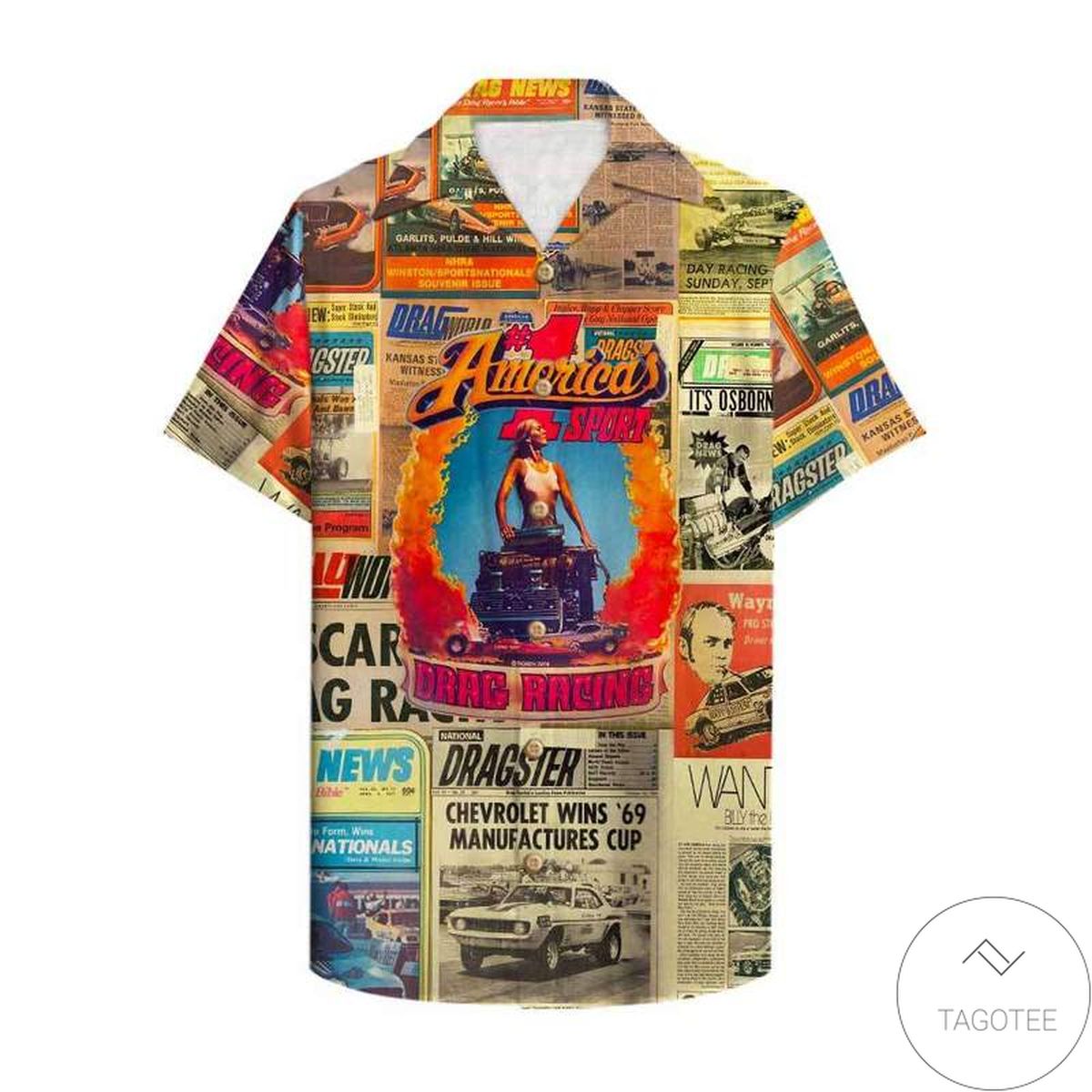 Drag Racing Newspaper Hawaiian Shirt Drag Racing Newspaper Hawaiian Shirt