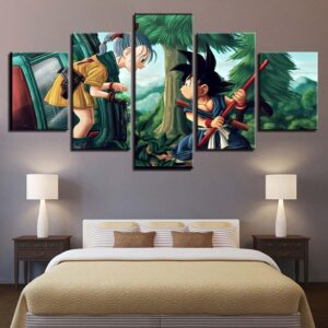 Dragon Ball Girl And Goku 01 - Anime 5 Panel Canvas Art Wall Decor