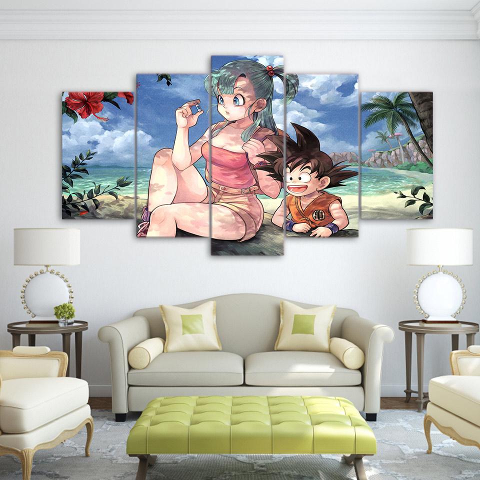 Dragon Ball Girl And Goku - Anime 5 Panel Canvas Art Wall Decor Dragon Ball Girl And Goku - Anime 5 Panel Canvas Art Wall Decor