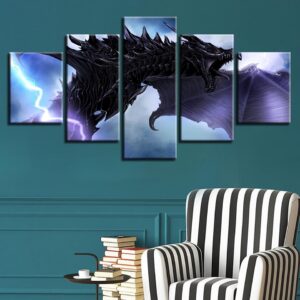 Dragon Red Eye And Lightning - Anime 5 Panel Canvas Art Wall Decor