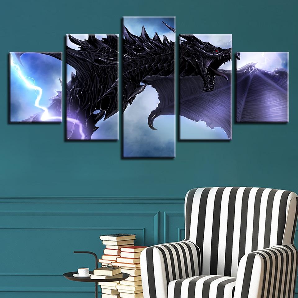Dragon Red Eye And Lightning - Anime 5 Panel Canvas Art Wall Decor Dragon Red Eye And Lightning - Anime 5 Panel Canvas Art Wall Decor
