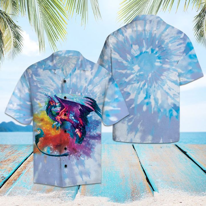 Dragon Tie Dye Hawaiian Shirt Summer Button Up Dragon Tie Dye Hawaiian Shirt Summer Button Up