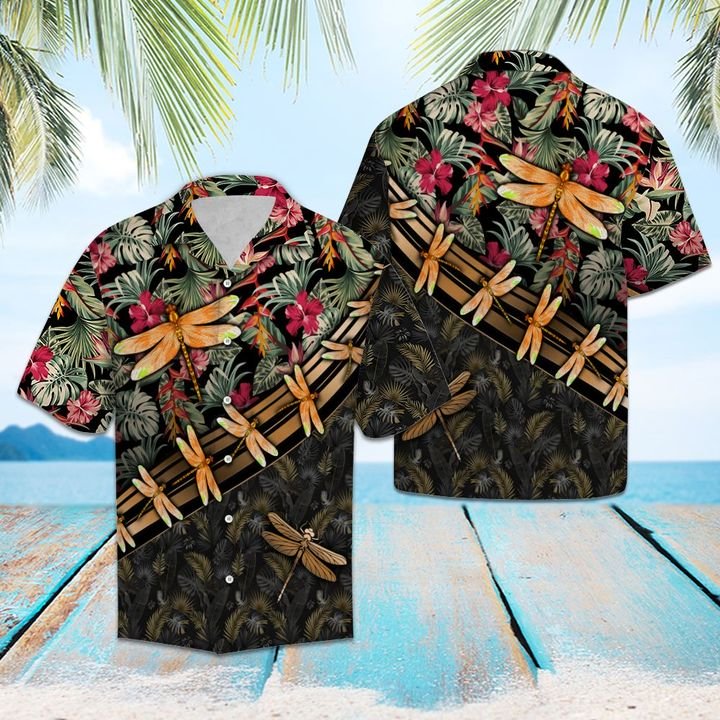 Dragonfly Floral Hawaiian Shirt Summer Button Up Dragonfly Floral Hawaiian Shirt Summer Button Up