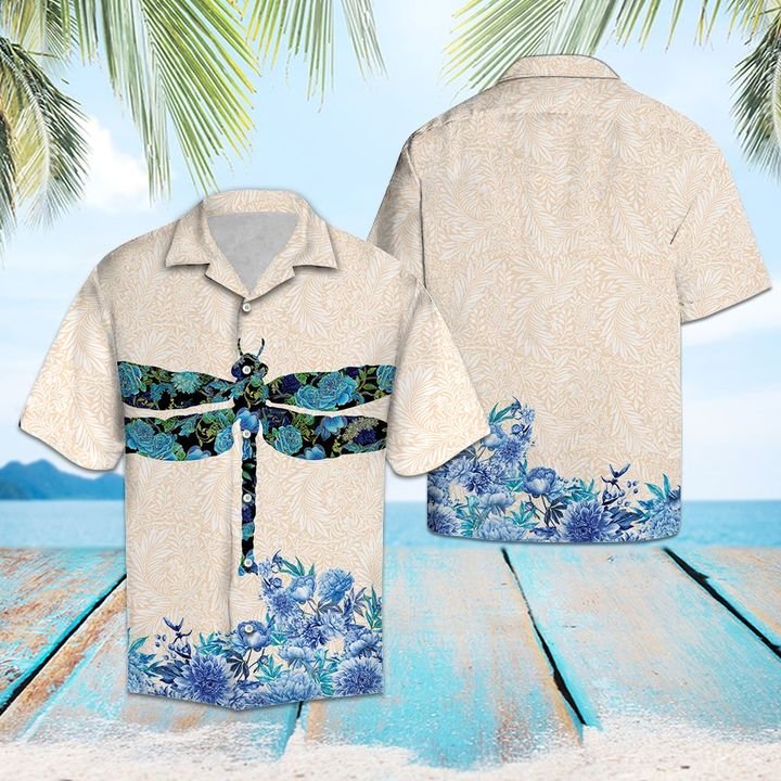 Dragonfly Flower Hawaiian Shirt Summer Button Up Dragonfly Flower Hawaiian Shirt Summer Button Up
