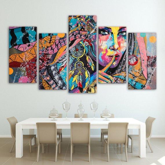 Dream Catcher - Abstract 5 Panel Canvas Art Wall Decor Dream Catcher - Abstract 5 Panel Canvas Art Wall Decor