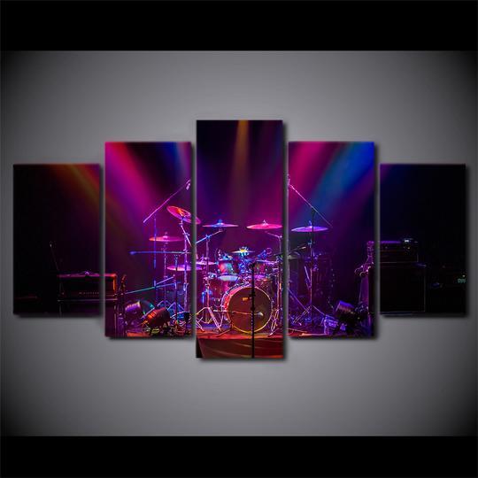 Drum Set On Stage - Music 5 Panel Canvas Art Wall Decor Drum Set On Stage - Music 5 Panel Canvas Art Wall Decor