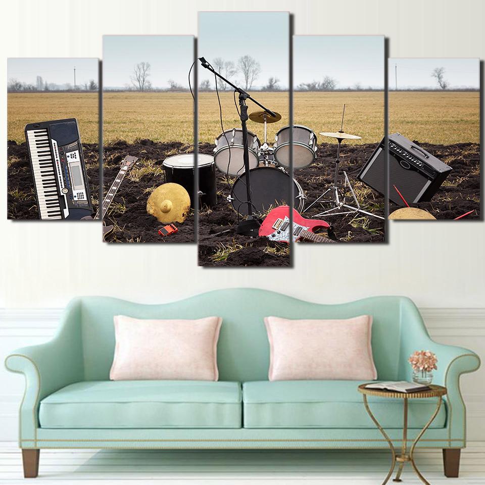 Drums Guitar - Music 5 Panel Canvas Art Wall Decor Drums Guitar - Music 5 Panel Canvas Art Wall Decor