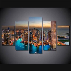 Dubai Skyline 3 - Nature 5 Panel Canvas Art Wall Decor