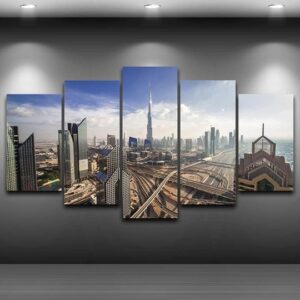 Dubai Skyline Uae 2 - Nature 5 Panel Canvas Art Wall Decor