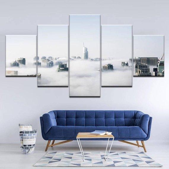 Dubai Skyscrapers City View - Nature 5 Panel Canvas Art Wall Decor Dubai Skyscrapers City View - Nature 5 Panel Canvas Art Wall Decor