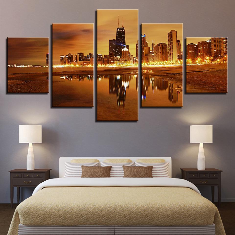 Dusk City Building - Nature 5 Panel Canvas Art Wall Decor Dusk City Building - Nature 5 Panel Canvas Art Wall Decor