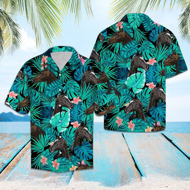Dutch Warmblood Green Tropical Hawaiian Shirt Summer Button Up Dutch Warmblood Green Tropical Hawaiian Shirt Summer Button Up