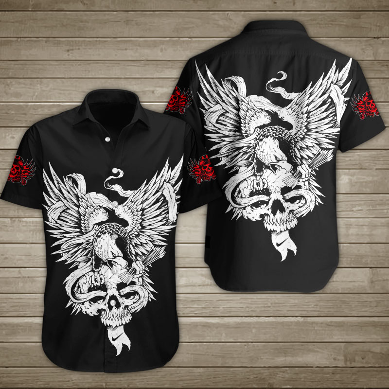 Eagle And Skull Hawaiian Shirt Summer Button Up Eagle And Skull Hawaiian Shirt Summer Button Up