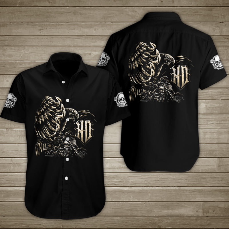Eagle Motorcycle Skull Hawaiian Shirt Summer Button Up Eagle Motorcycle Skull Hawaiian Shirt Summer Button Up