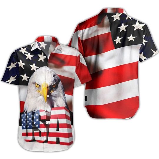 Eagle Usa Flag Hawaiian Shirt Summer Button Up Eagle Usa Flag Hawaiian Shirt Summer Button Up
