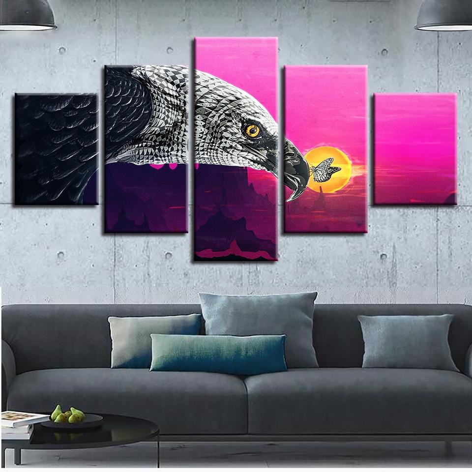 Eagles And Butterflies Sunset - Animal 5 Panel Canvas Art Wall Decor Eagles And Butterflies Sunset - Animal 5 Panel Canvas Art Wall Decor