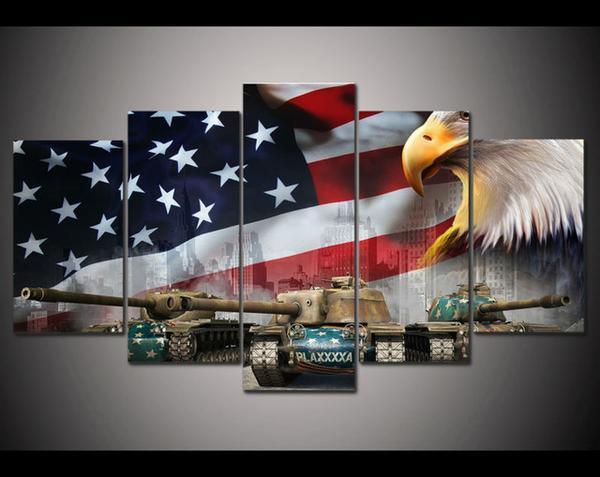 Eagles Military Usa Flag - Army 5 Panel Canvas Art Wall Decor Eagles Military Usa Flag - Army 5 Panel Canvas Art Wall Decor