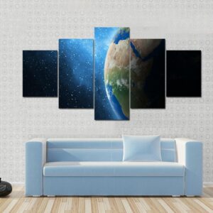 Earth And Milky Way Galaxy - Space 5 Panel Canvas Art Wall Decor