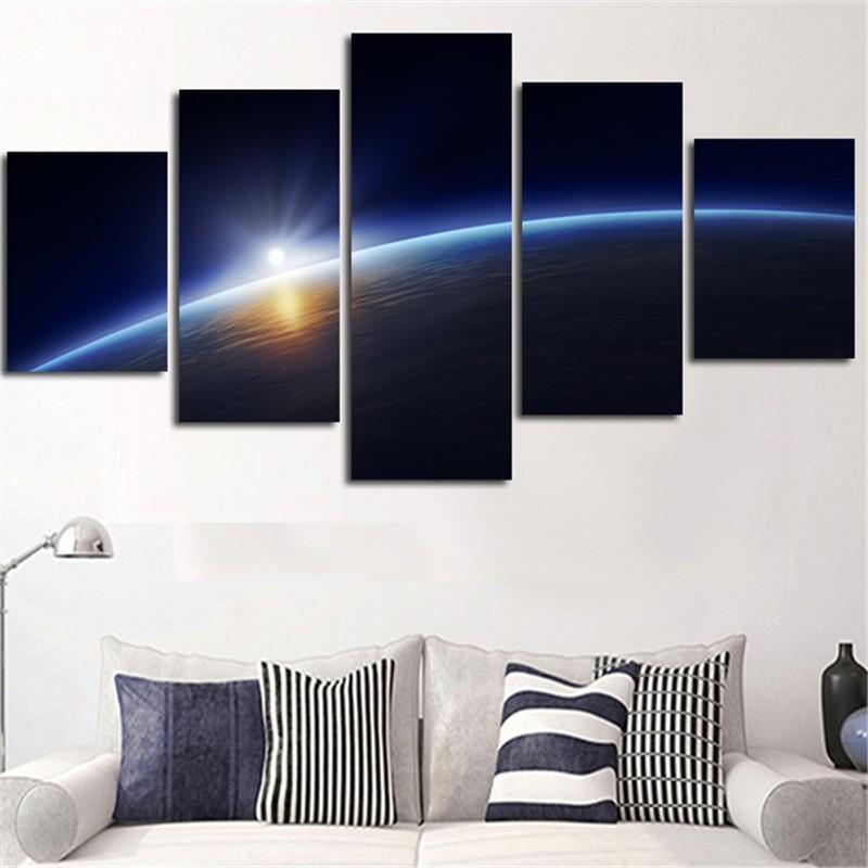 Earth Milky Way - Space 5 Panel Canvas Art Wall Decor Earth Milky Way - Space 5 Panel Canvas Art Wall Decor