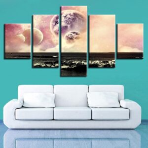 Earth Planets Black - Space 5 Panel Canvas Art Wall Decor