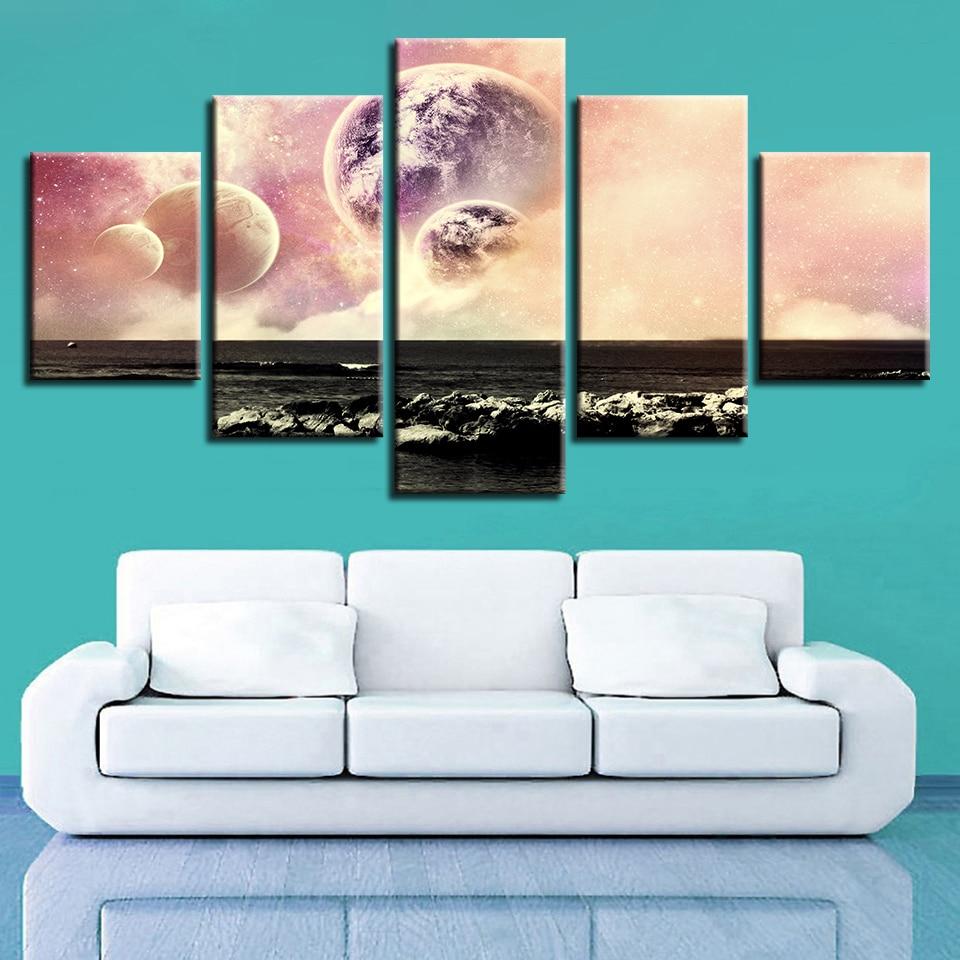 Earth Planets Black - Space 5 Panel Canvas Art Wall Decor Earth Planets Black - Space 5 Panel Canvas Art Wall Decor