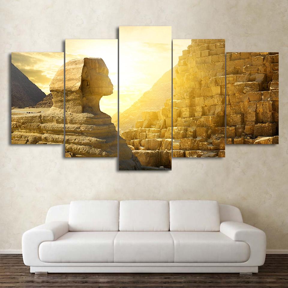 Egypt Sphinx - Pyramid 5 Panel Canvas Art Wall Decor Egypt Sphinx - Pyramid 5 Panel Canvas Art Wall Decor