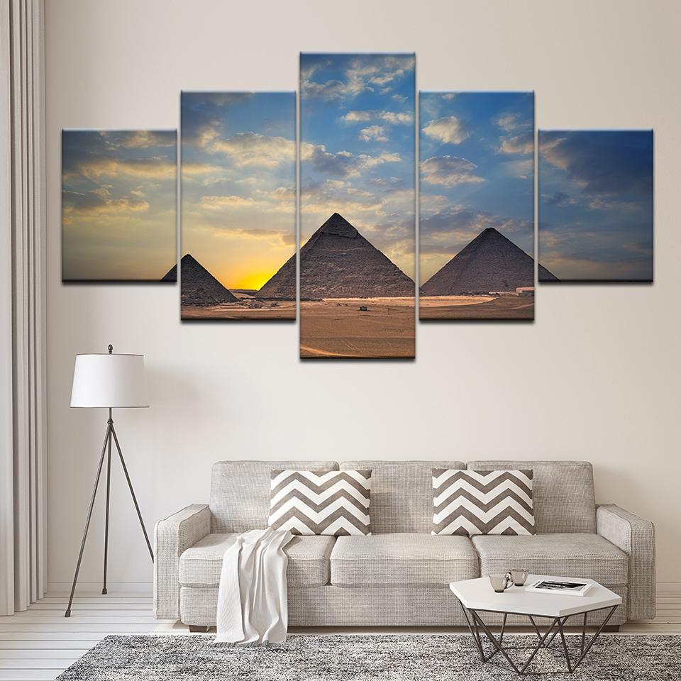 Egyptian Pyramids Sunset Desert - Nature 5 Panel Canvas Art Wall Decor Egyptian Pyramids Sunset Desert - Nature 5 Panel Canvas Art Wall Decor