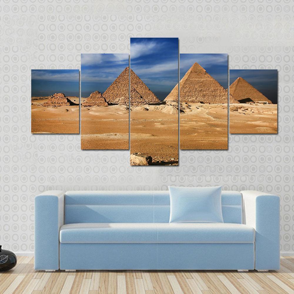 Egyptian Pyramids Under The Cloudy Sky - Nature 5 Panel Canvas Art Wall Decor Egyptian Pyramids Under The Cloudy Sky - Nature 5 Panel Canvas Art Wall Decor