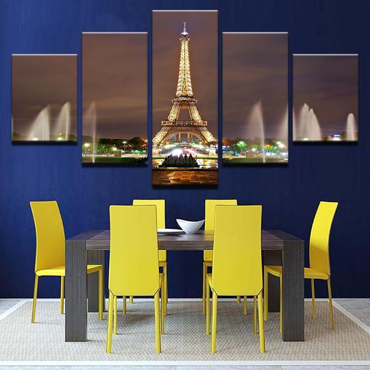 Eiffel Tower Paris At Night - Nature 5 Panel Canvas Art Wall Decor Eiffel Tower Paris At Night - Nature 5 Panel Canvas Art Wall Decor
