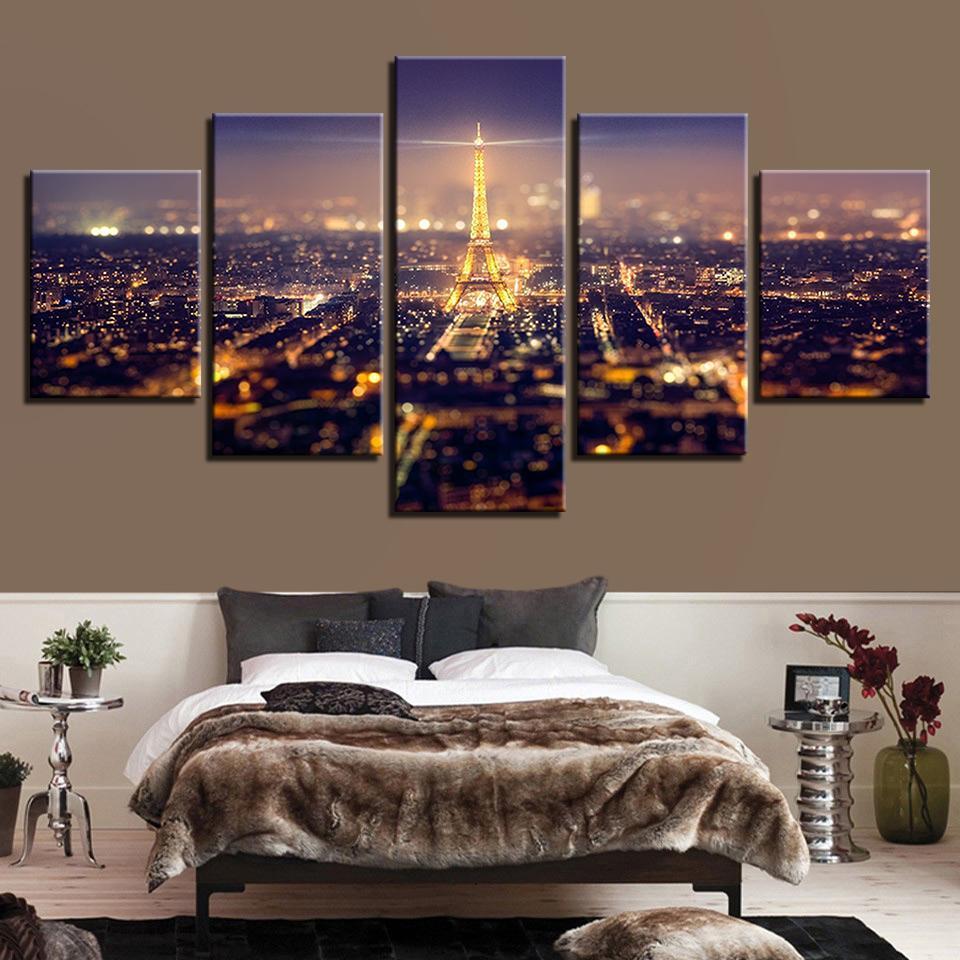 Eiffel Tower Paris Night - Nature 5 Panel Canvas Art Wall Decor Eiffel Tower Paris Night - Nature 5 Panel Canvas Art Wall Decor