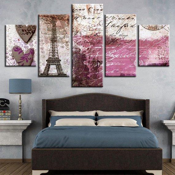 Eiffel Tower Paris Tower Scenery Vintage - Abstract 5 Panel Canvas Art Wall Decor Eiffel Tower Paris Tower Scenery Vintage - Abstract 5 Panel Canvas Art Wall Decor