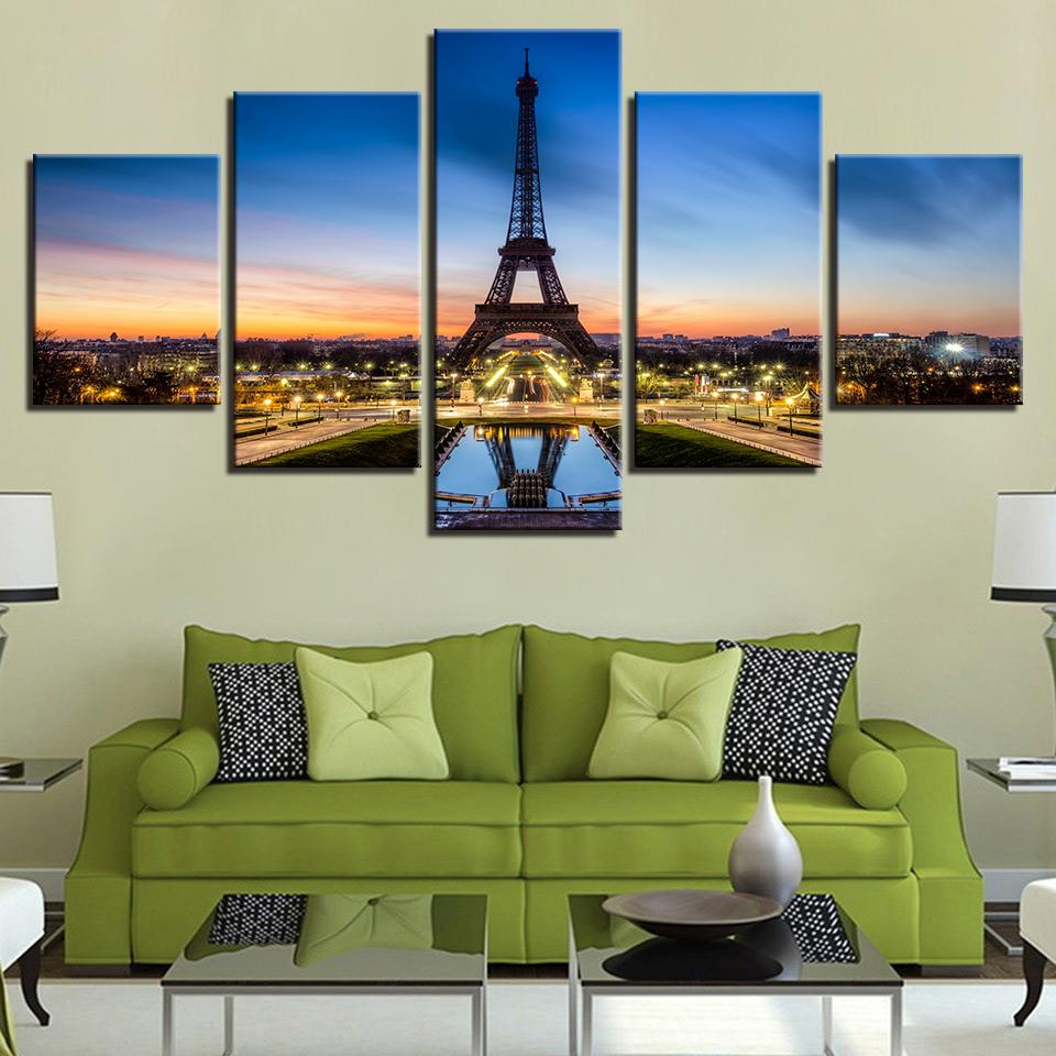 Eiffel Tower Poster Dusk - Nature 5 Panel Canvas Art Wall Decor Eiffel Tower Poster Dusk - Nature 5 Panel Canvas Art Wall Decor