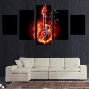 Electric Guitar With Flames - Music 5 Panel Canvas Art Wall Decor