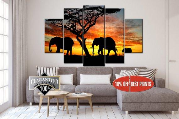 Elephant 3 - Animal 5 Panel Canvas Art Wall Decor Elephant 3 - Animal 5 Panel Canvas Art Wall Decor