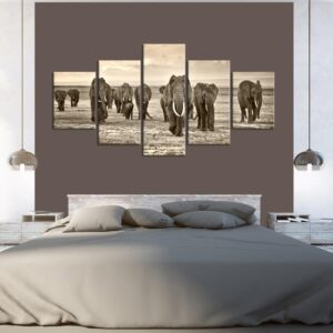 Elephant Family 01 - Animal 5 Panel Canvas Art Wall Decor
