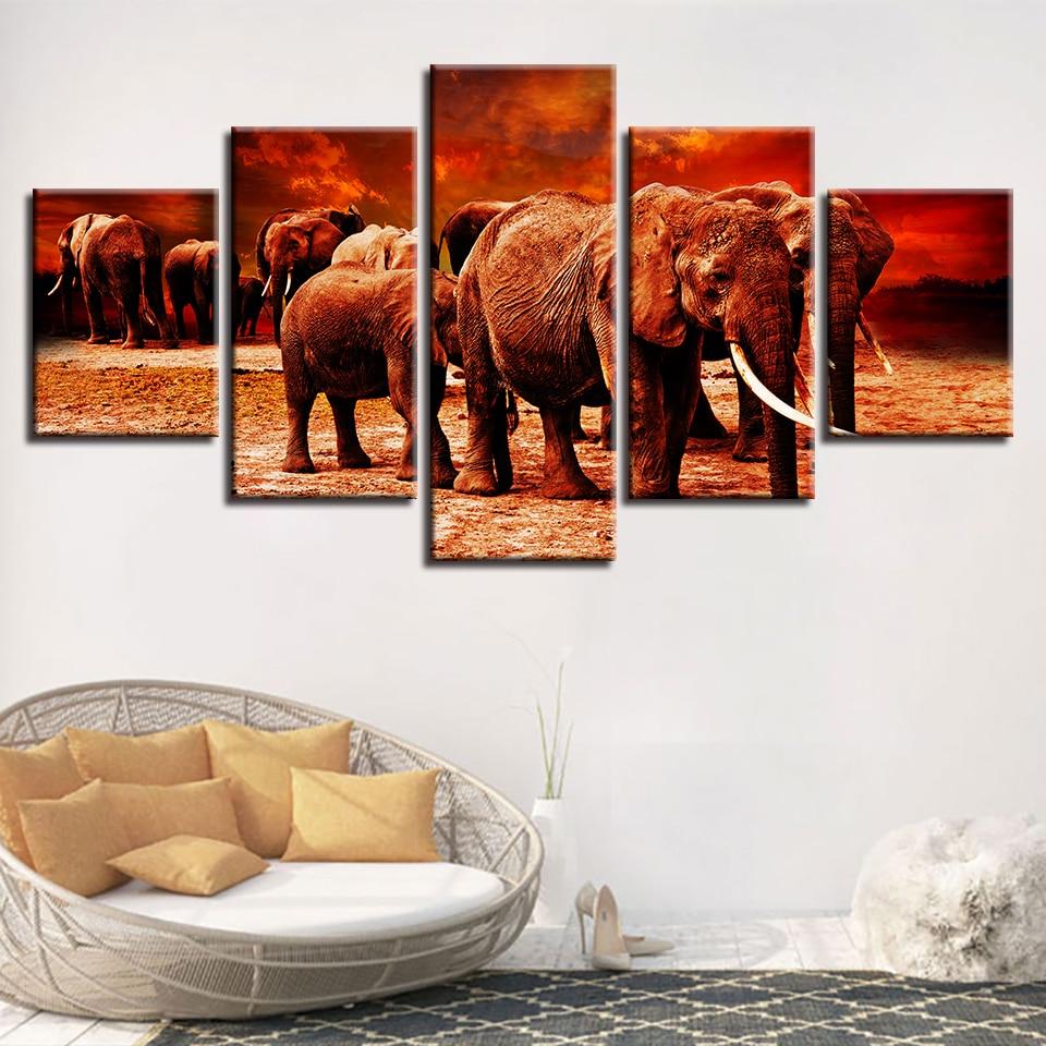 Elephant Family 02 - Animal 5 Panel Canvas Art Wall Decor Elephant Family 02 - Animal 5 Panel Canvas Art Wall Decor
