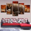Elephant Family And Tree - Animal 5 Panel Canvas Art Wall Decor