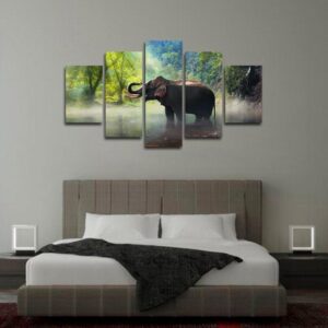 Elephant Forest - Animal 5 Panel Canvas Art Wall Decor