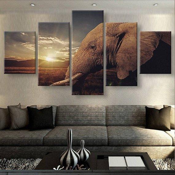 Elephant Gaze Large 1 - Animal 5 Panel Canvas Art Wall Decor Elephant Gaze Large 1 - Animal 5 Panel Canvas Art Wall Decor