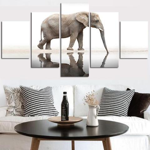 Elephant Reflection - Animal 5 Panel Canvas Art Wall Decor Elephant Reflection - Animal 5 Panel Canvas Art Wall Decor
