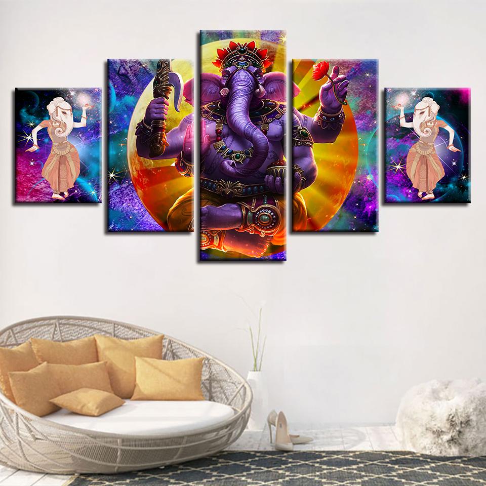 Elephant Trunk God Ganesha - Religion 5 Panel Canvas Art Wall Decor Elephant Trunk God Ganesha - Religion 5 Panel Canvas Art Wall Decor