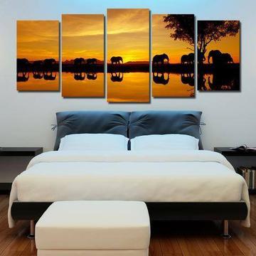 Elephant Walk 1 - Animal 5 Panel Canvas Art Wall Decor Elephant Walk 1 - Animal 5 Panel Canvas Art Wall Decor