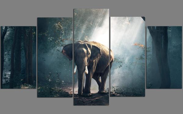 Elephant Wildlife - Animal 5 Panel Canvas Art Wall Decor Elephant Wildlife - Animal 5 Panel Canvas Art Wall Decor