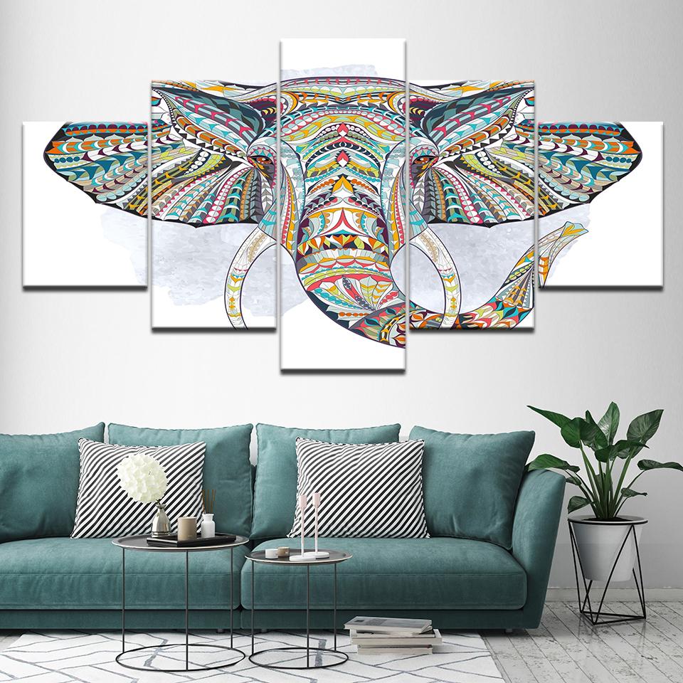 Elephant - Abstract Animal 5 Panel Canvas Art Wall Decor Elephant - Abstract Animal 5 Panel Canvas Art Wall Decor