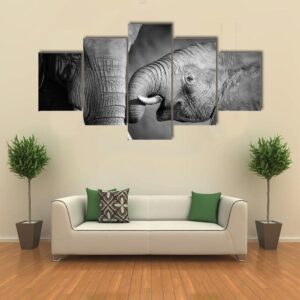 Elephants Showing Affection Artistic Processing - Animal 5 Panel Canvas Art Wall Decor