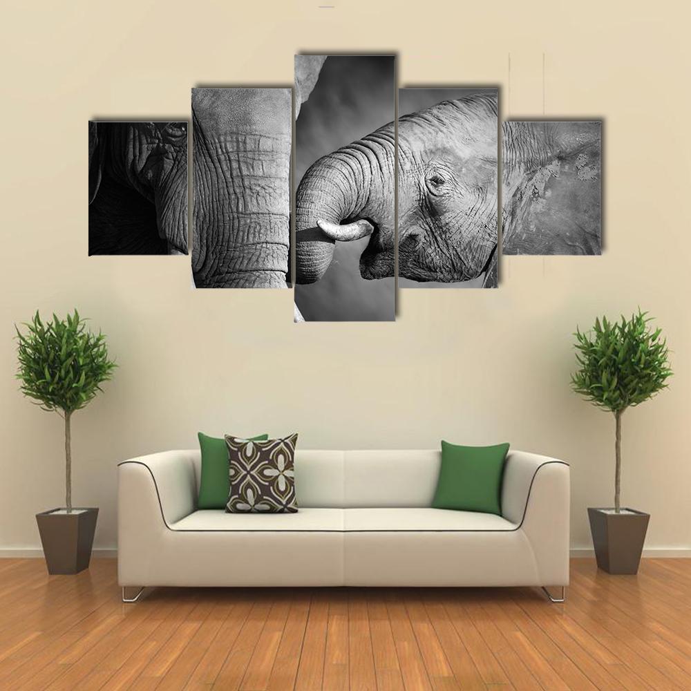 Elephants Showing Affection Artistic Processing - Animal 5 Panel Canvas Art Wall Decor Elephants Showing Affection Artistic Processing - Animal 5 Panel Canvas Art Wall Decor